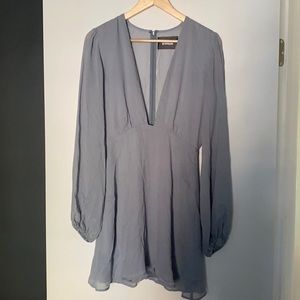 Reformation long sleeve deep V minidress